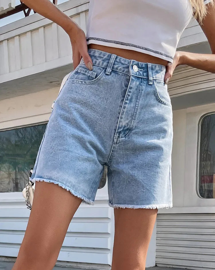 High-Waist Loose Denim Shorts