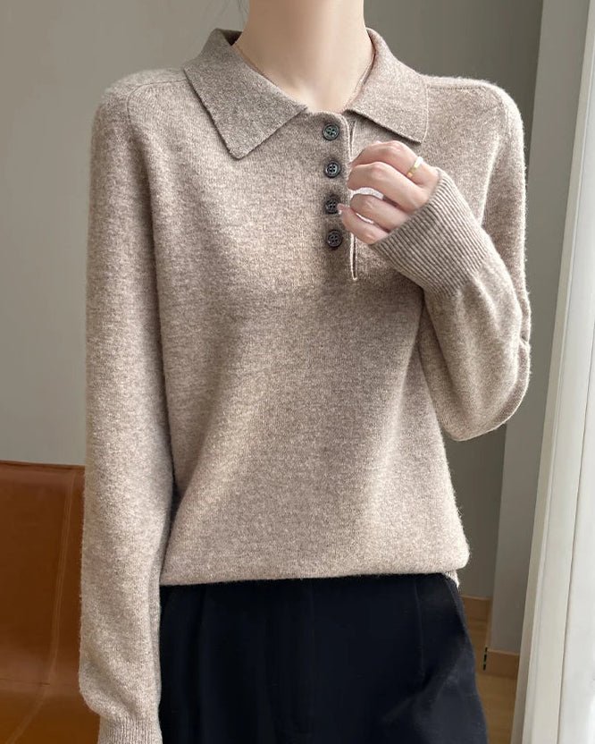 Wool Polo Collar Knitted Pullover Sweater