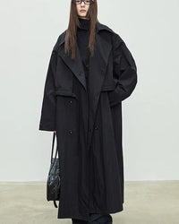 Oversized Double-Breasted Long Trench Coat