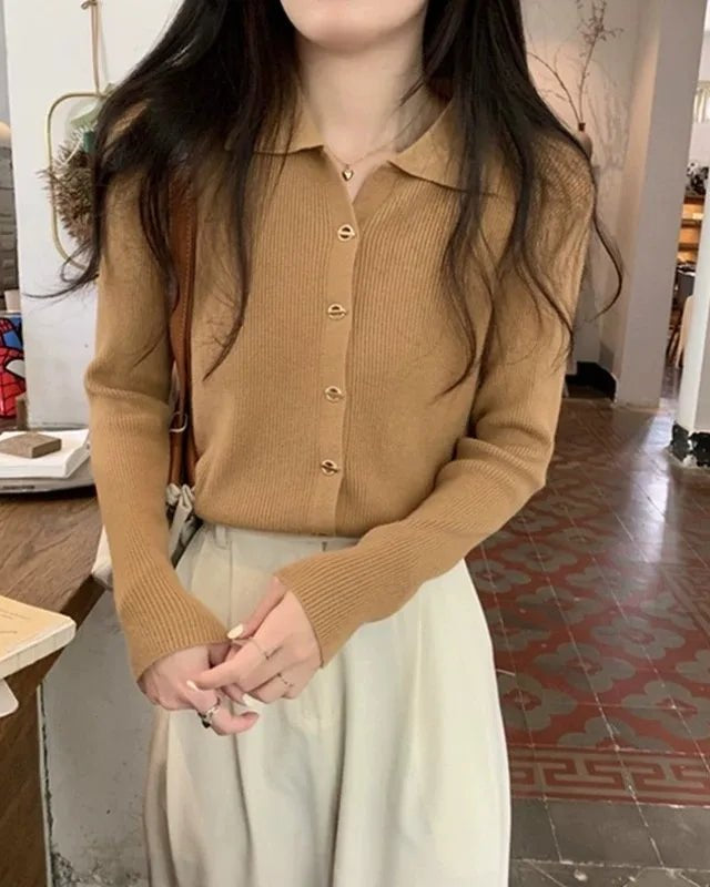 Polo Lapel Knit Cardigan