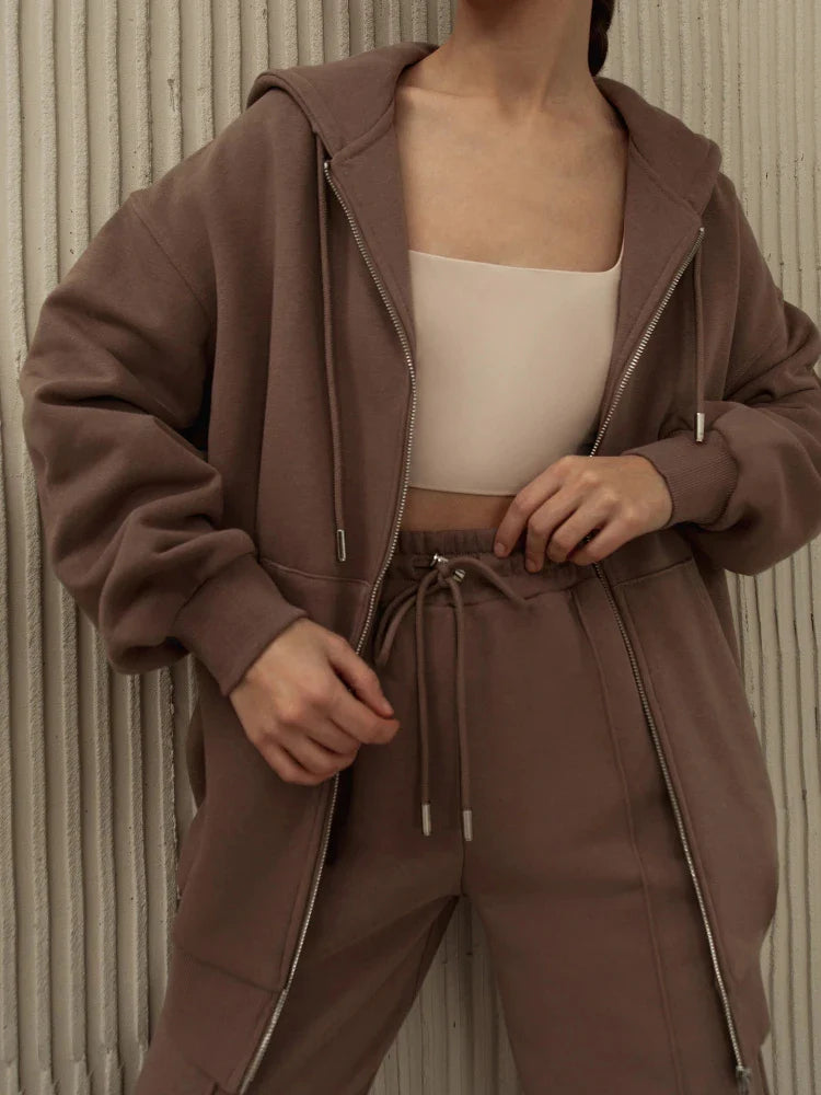 Oversized Fleece Hooded Sweatshirt Tracksuits