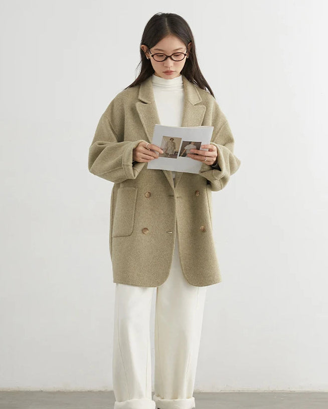 Wool-Blend Double-Breasted Midi Overcoat