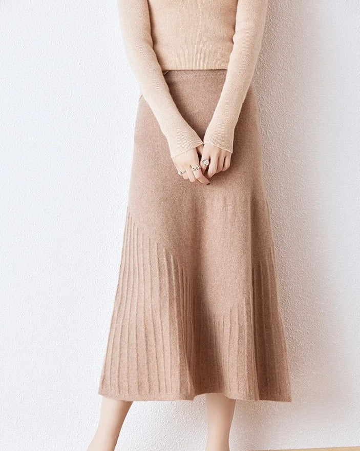 Wool Knitted High Waist A-Line Skirt