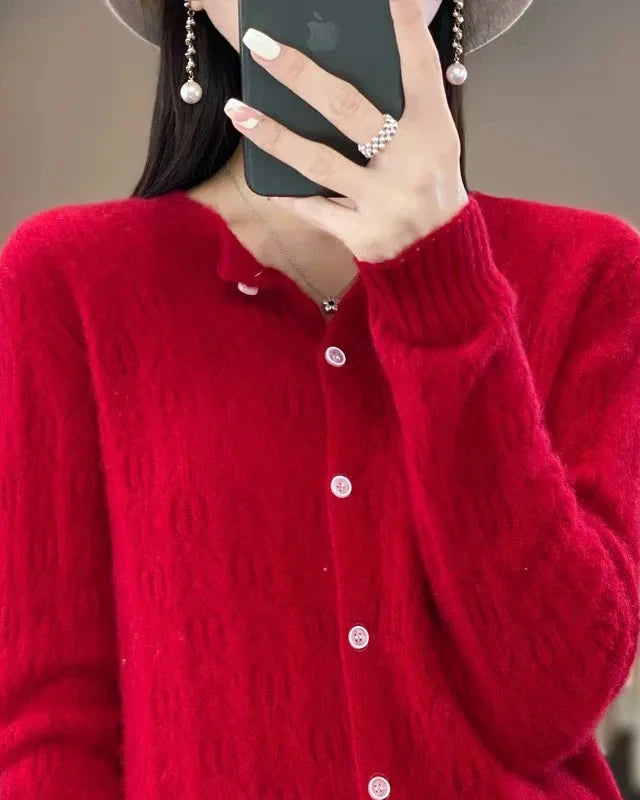 Thick Button-Front Merino Wool Cardigan