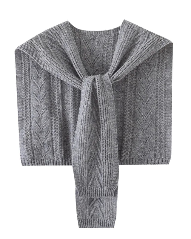 Wool Hollow Twist Knit Shawl