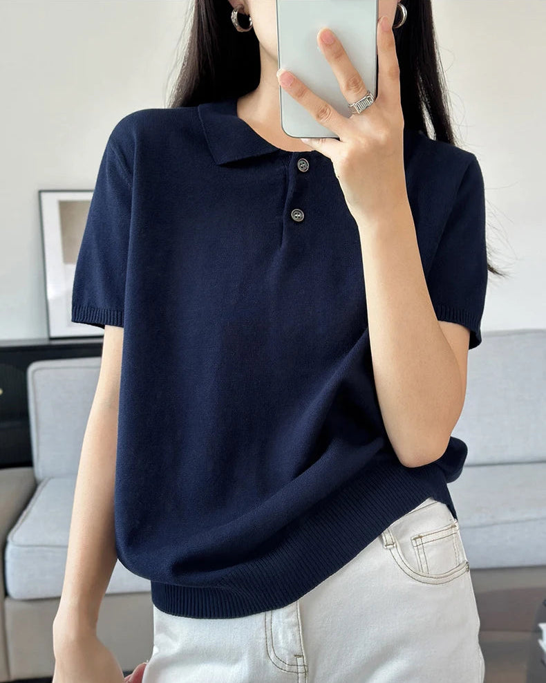Cotton-Collared Short-Sleeved T-Shirt