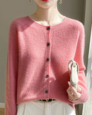 Merino Wool O-Neck Button Cardigan