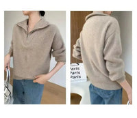 Gentle Herd Lapel Zipper Cashmere Pullover