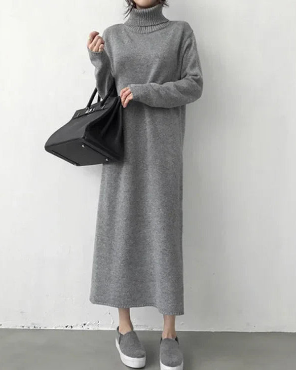 Turtleneck Long Sleeves Knitted Maxi Dress