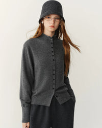 High-Neck Wool Button Cardigan