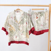 Printed Short Sleeve Shirt & Shorts Satin Pajamas Set