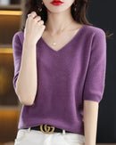 Merino Wool V-Neck Short Sleeve Pullover