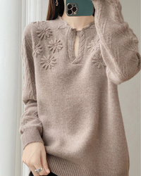 Floral-Embroidered Wool Sweater