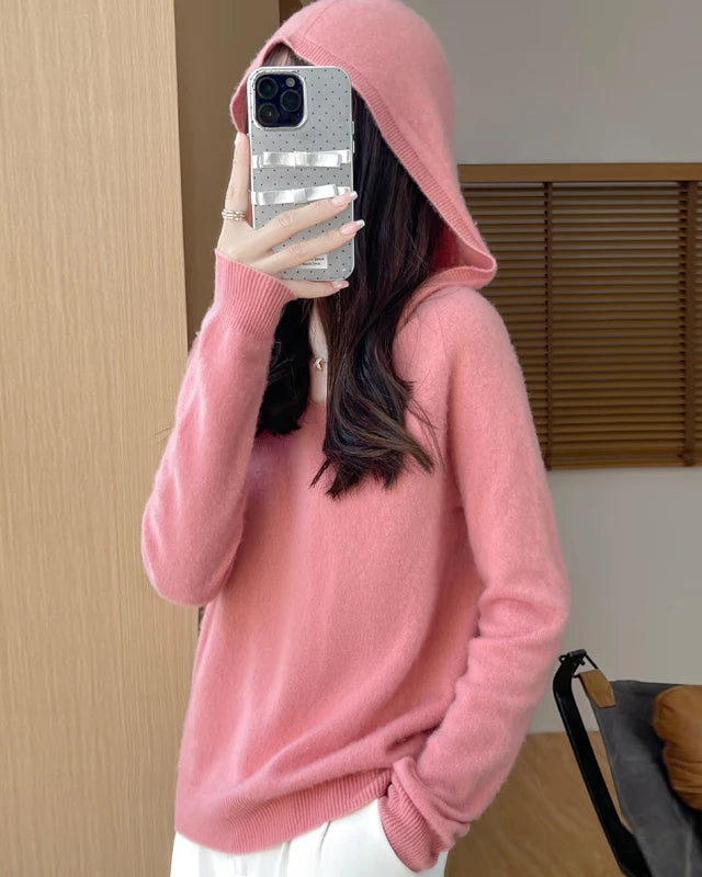 Merino Wool Hooded Pullover Sweater