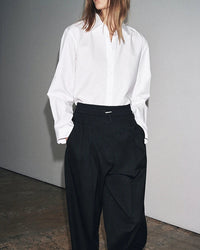Simple Commuter Lapel Drop Shoulder Sleeve Shirt