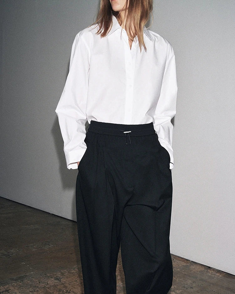 Simple Commuter Lapel Drop Shoulder Sleeve Shirt