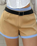 Striped Panel Low-Rise A-Line Shorts