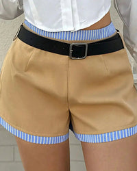 Striped Panel Low-Rise A-Line Shorts