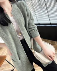 Merino Wool Dot Long Open-Front Cardigan