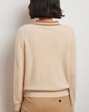 Cashmere Wool Blend Contrast Colour Polo Collar Pullover Sweater