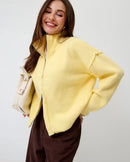 Oversized Knit Zip Cardigan Stand Collar
