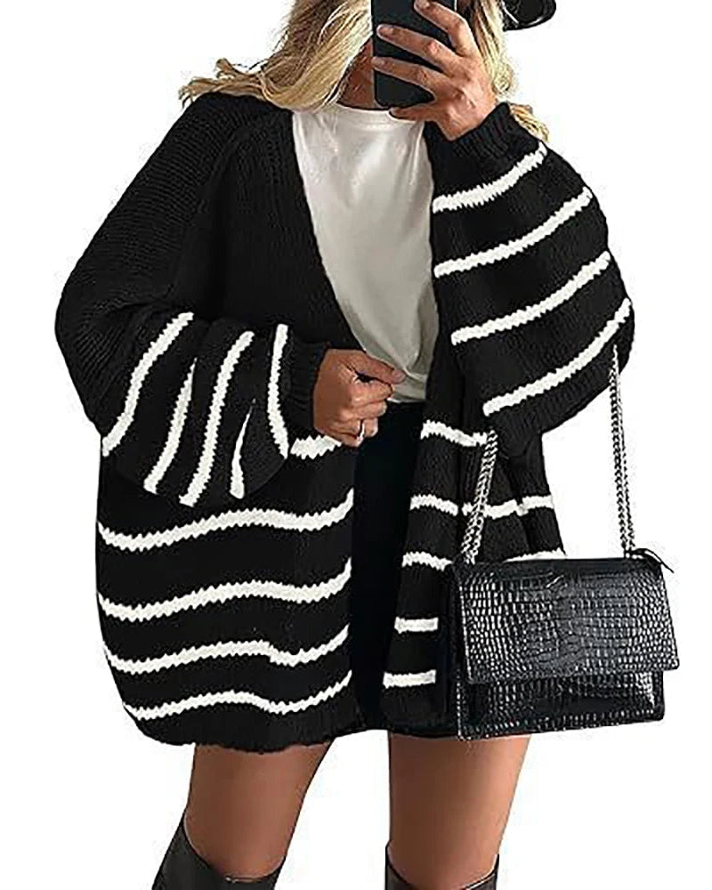 Solid V-Neck Loose Long Knit Cardigan Coat