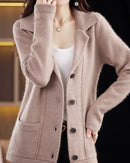 Mink Cashmere Tailored-Collar Knit Cardigan