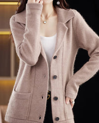 Mink Cashmere Tailored-Collar Knit Cardigan