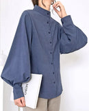 Lantern Sleeve Stand Collar Shirt