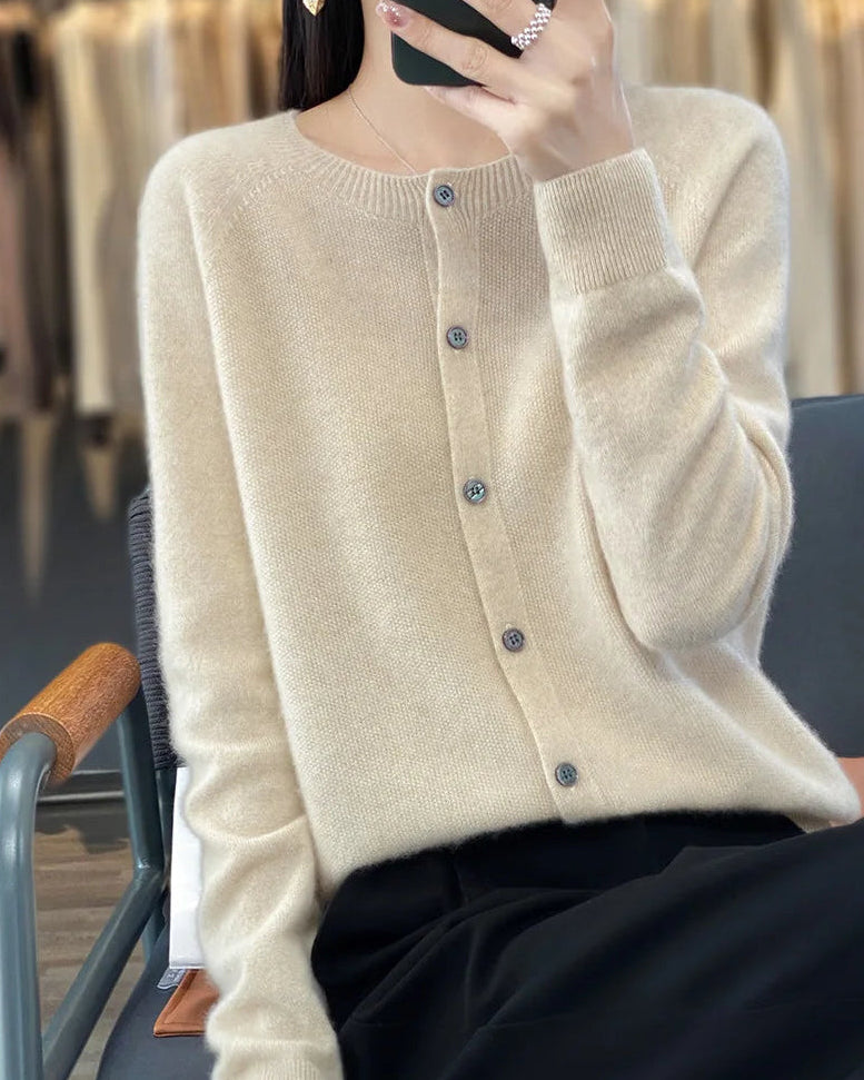 Pure Wool O-Neck Cardigan