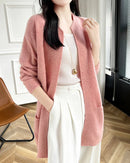 Merino Wool Dot Long Open-Front Cardigan