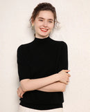 Cashmere Half-Sleeve Mock-Neck Sweater