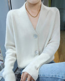 Cashmere Wool Blend Solid V-Neck Button Knit Cardigan