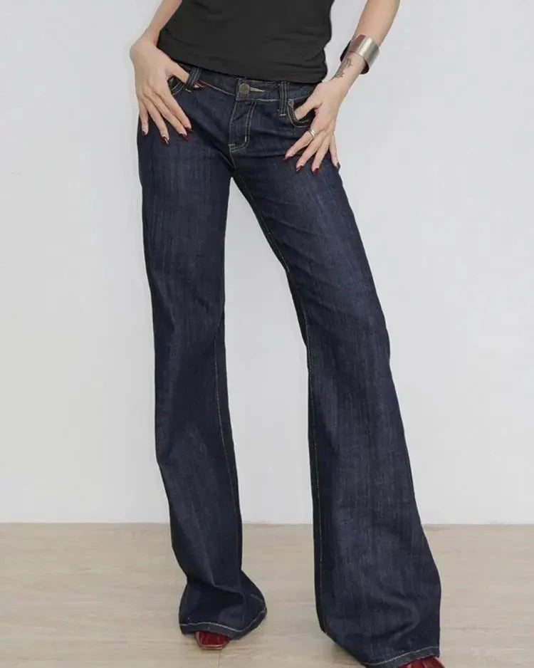 Low-Rise Embroidered Flared Jeans