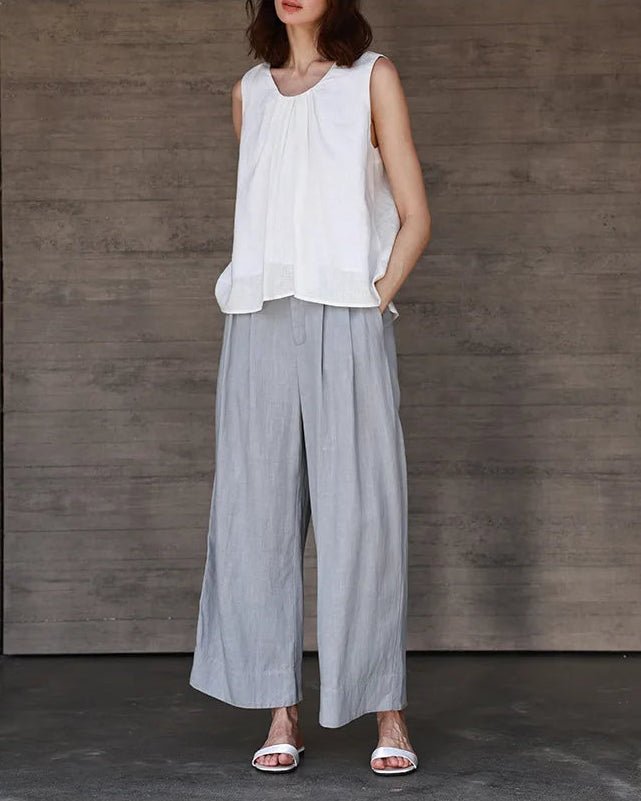 Linen Sleeveless Round Neck Loose Shirt