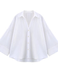 Casual Rolled-Up Wide-Sleeve Striped Shirt