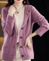 Mink Cashmere Tailored-Collar Knit Cardigan