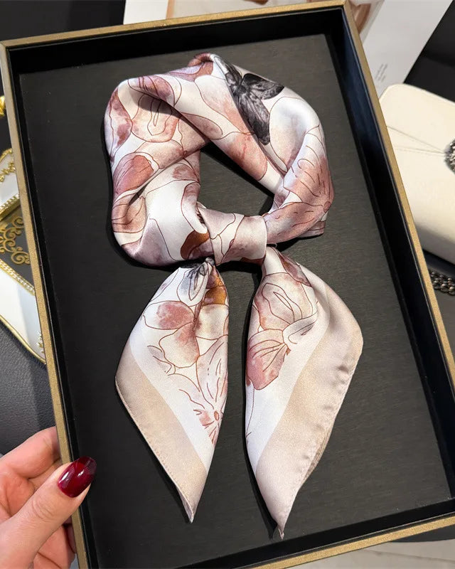 Floral Print Satin Square Scarf