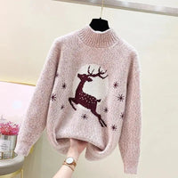 Elk printed Mink Velvet Mock Neck Sweater
