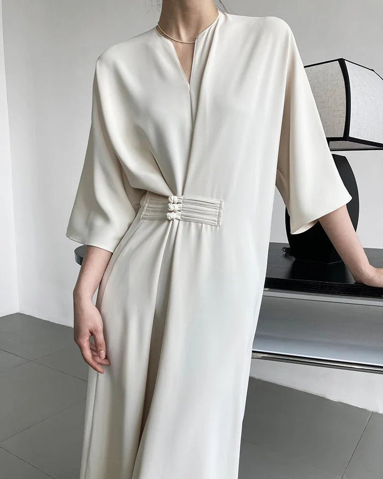 Long Sleeve V-neck Slim Waist Dress