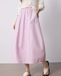 High-Waist Cocoon A-Line Midi Skirt