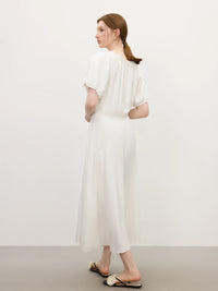 V-Neck Textured Sleeves Dress