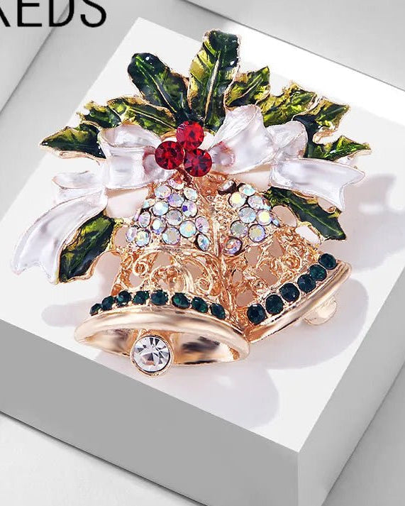 Crystal Bell Christmas Brooches