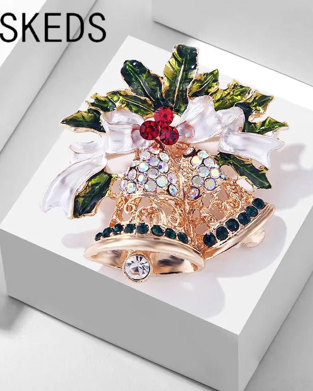 Crystal Bell Christmas Brooches