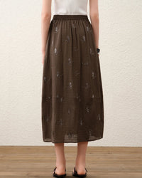 Embroidered Tulip Midi Skirt