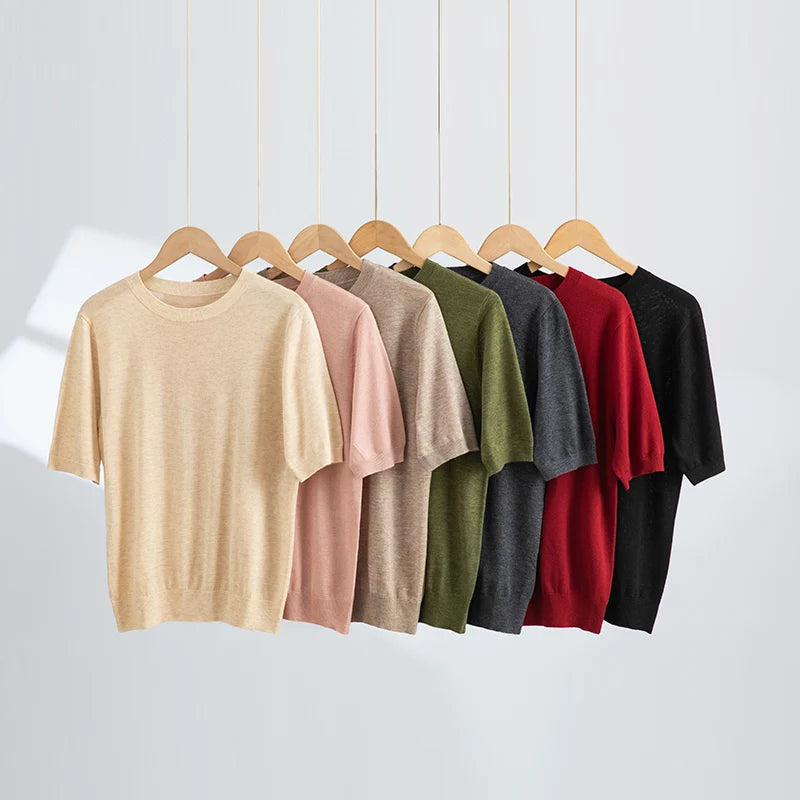 Crew Neck Short-Sleeved Pullover Sweater