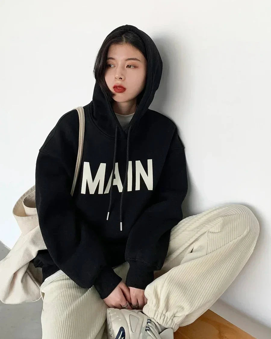 Loose Fleece Lined Hooded Pullover