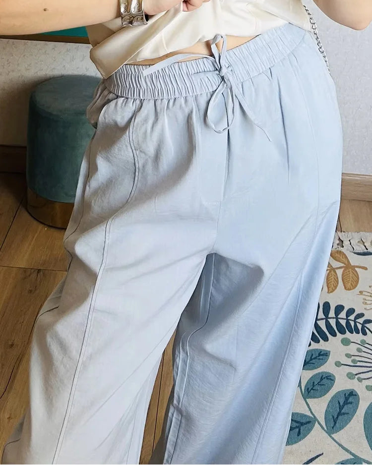 Elastic-Waist Wide-Leg Pants