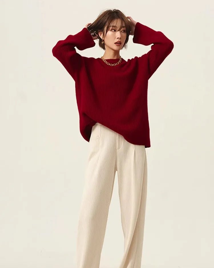 Crew Neck Cashmere Loose Retro Sweater