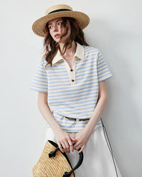 Vintage Stripe Hollow Polo Tee